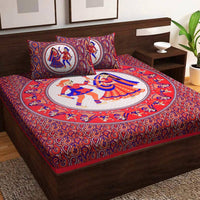 Thumbnail for vamika-printed-cotton-daandiya-red-bedsheet-with-pillow-covers-(pm-daandiya-red