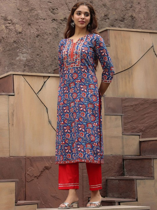 Floral Printed A-line Calf-Length Kurta
