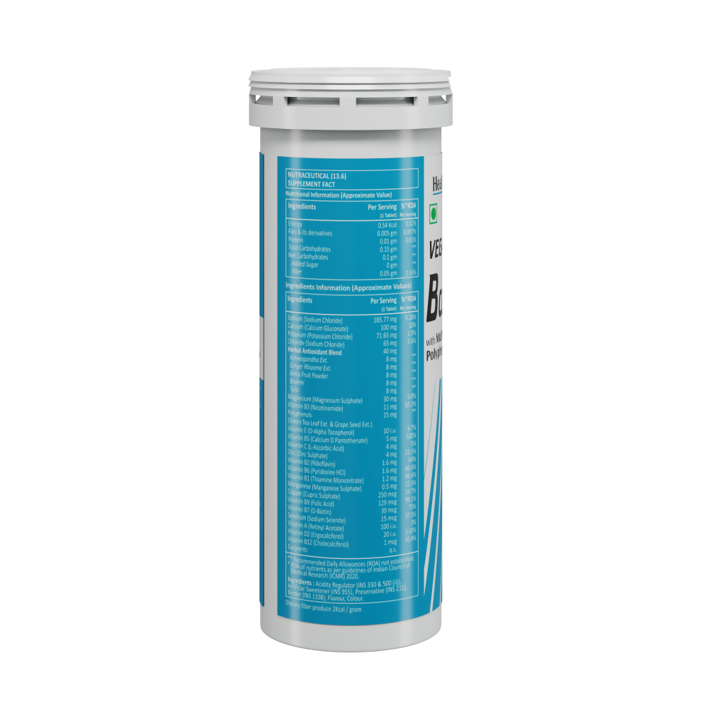 HealthAid Vegan B Complex with Multivitamins & Electrolytes Mango Flavour Effervescent Tablets