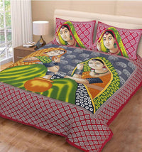 Thumbnail for vamika-printed-cotton-matki-red-bedsheet-with-pillow-covers-(pm-matki-red