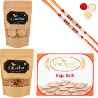 Thumbnail for ghasitaram-kaju-katli,-methi-mathi-and-almonds-with-2-pearl-beads-rakhi