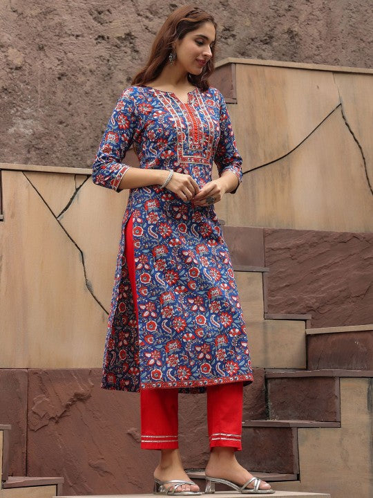Floral Printed A-line Calf-Length Kurta
