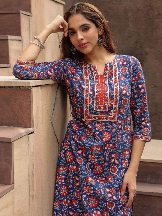 Floral Printed A-line Calf-Length Kurta