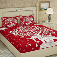Thumbnail for vamika-printed-cotton-red-color-bedsheet-with-pillow-covers-(leoc_skhty_red