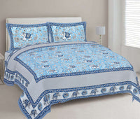 Thumbnail for rudra-bazaar-blue-210-tc-cotton-double-king-bedsheet-with-2-pillow-cover