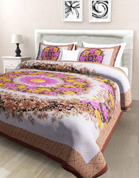 Thumbnail for vamika-printed-cotton-brown-bedsheet-with-pillow-covers-(pm-floral-brown