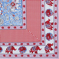 Thumbnail for Rudra Bazaar Red Blue 210 TC Cotton Double King Bedsheet With 2 Pillow Covers