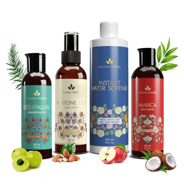 avimee-herbal-anti-dandruff-kit-with-keshpallav-hair-oil-&-instant-water-softener,-fights-dandruff-&-moisturises-scalp-naturally