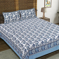 Thumbnail for Rudra Bazaar Blue 210 TC Cotton Double King Bedsheet With 2 Pillow Covers