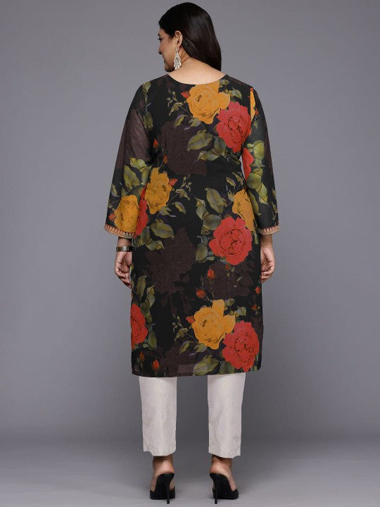 Plus Size Floral Printed Georgette Kurta