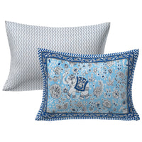 Thumbnail for Rudra Bazaar Blue 210 TC Cotton Double King Bedsheet With 2 Pillow Covers