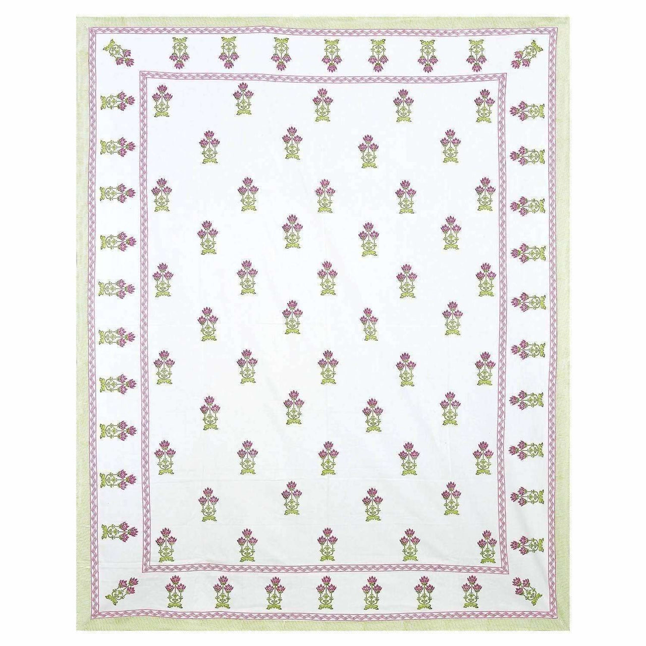 Floral Hand Block Printed Double 90x108 Inches Bedspread with 2 Pillow Covers