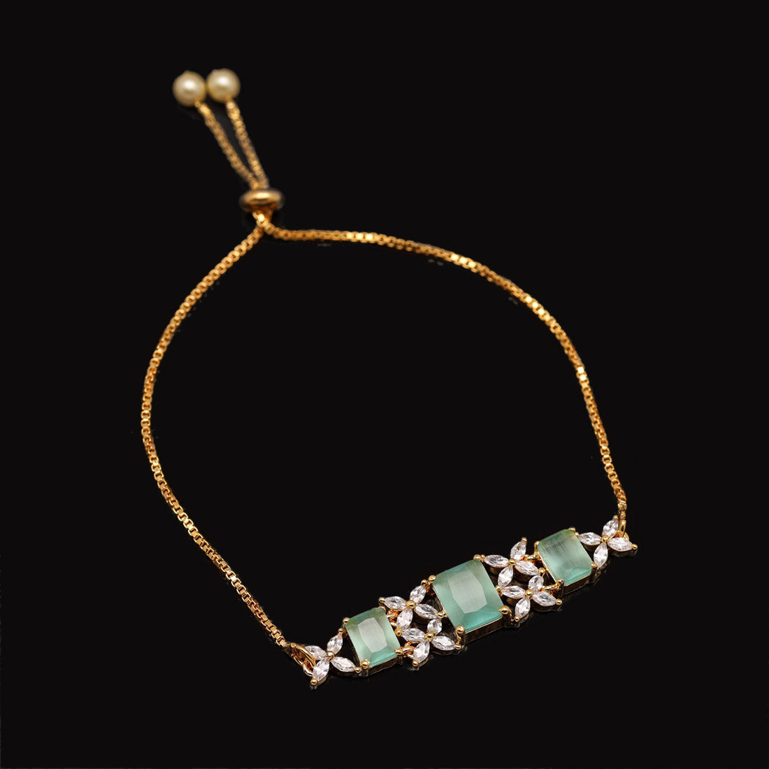 pista green color american diamond bracelet (adb198pgrn)