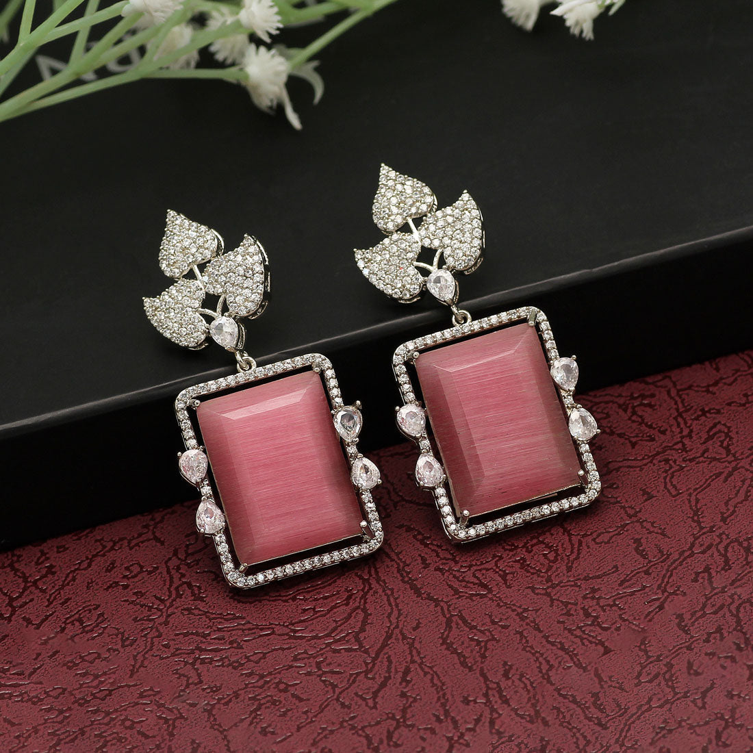 magenta color american diamond earrings (ade396mnt)