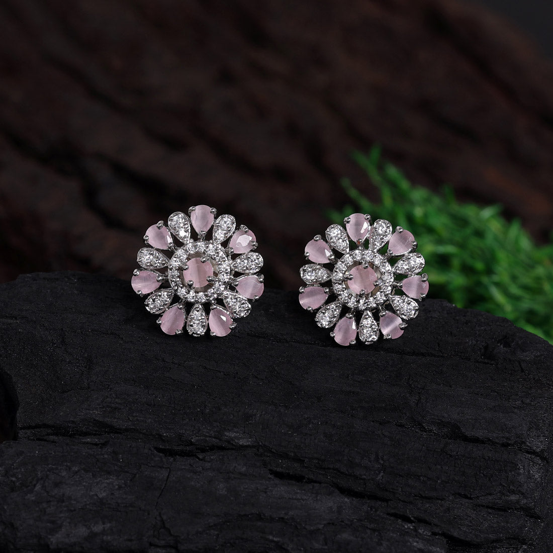 pink color american diamond stud earrings (ade425pnk)