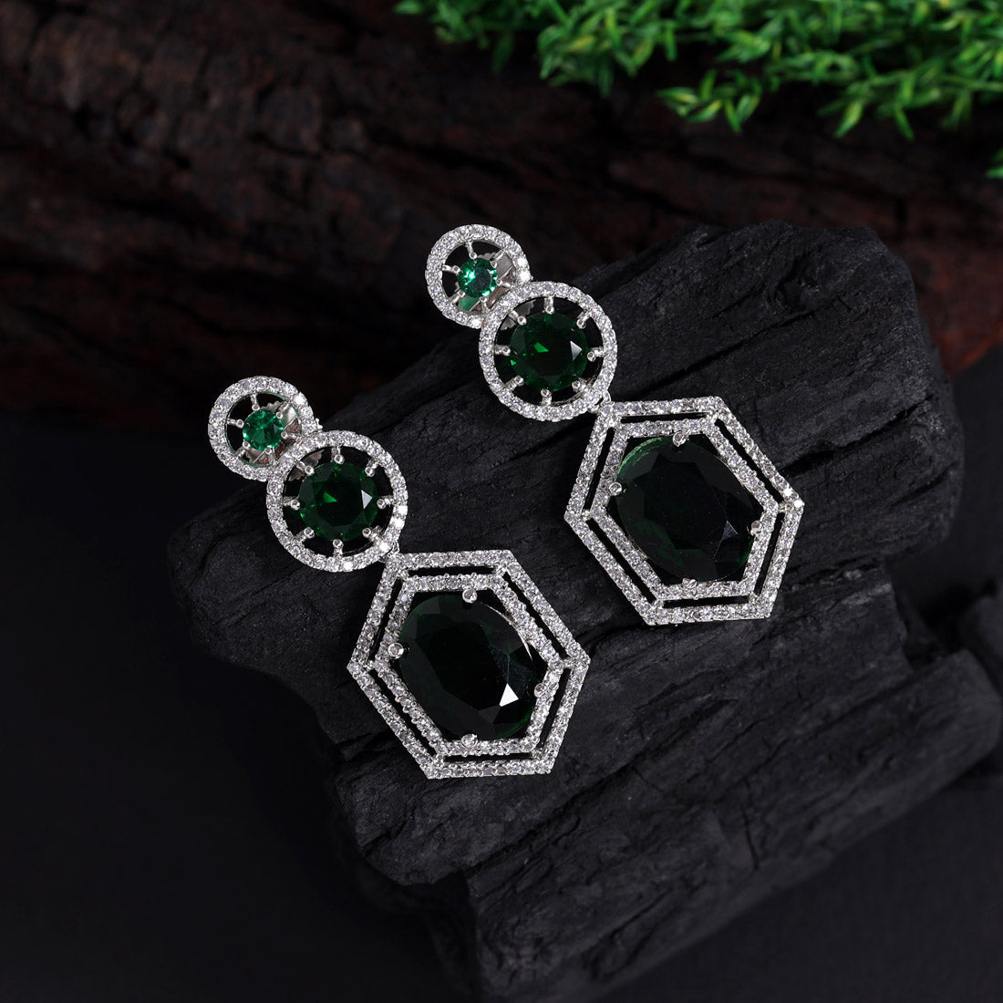 green color american diamond earrings (ade437grn)