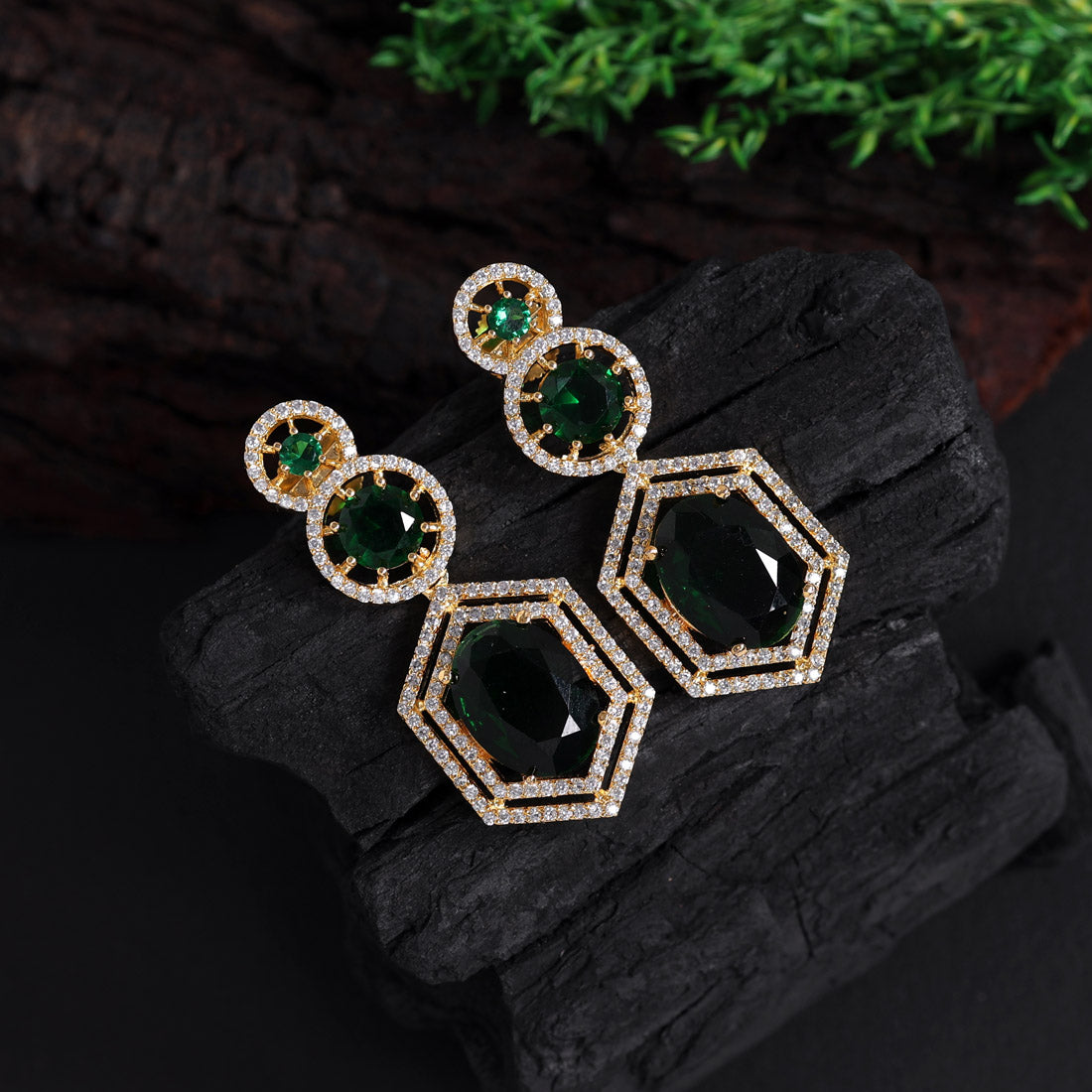 green color american diamond earrings (ade438grn)