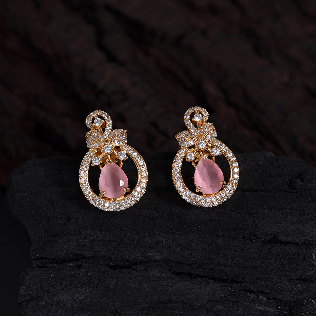 pink color american diamond earrings (ade440pnk)