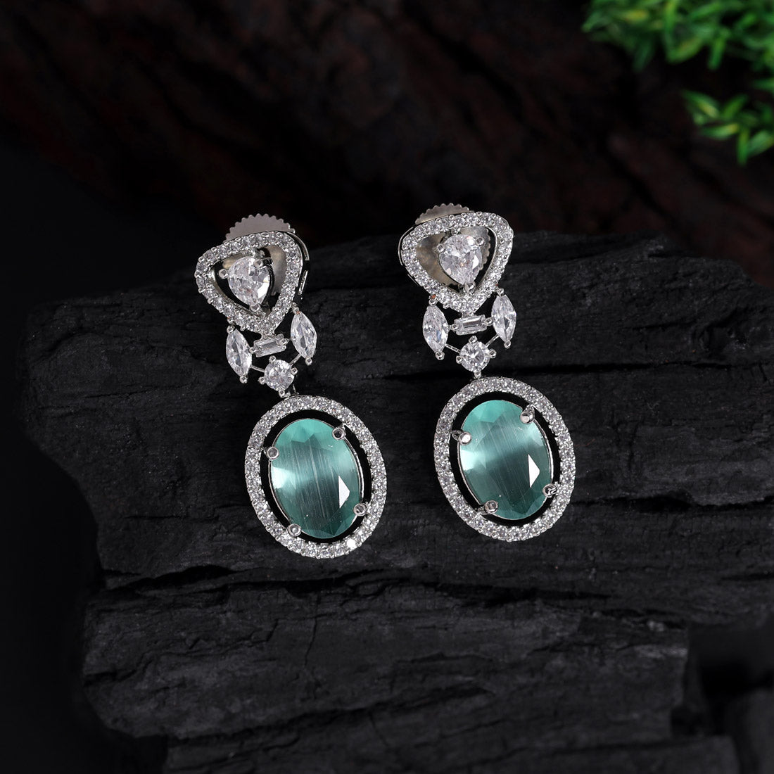 pista green color american diamond earrings (ade454pgrn)