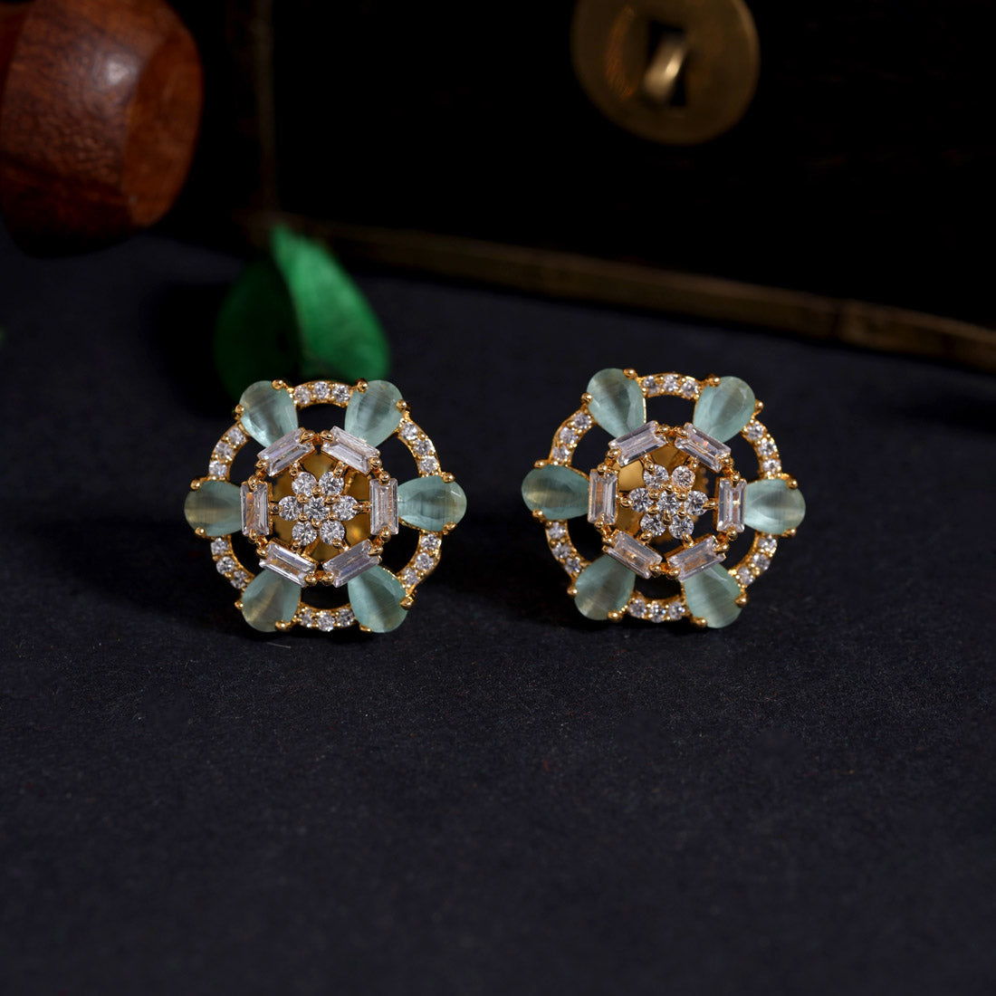 pista green color american diamond earrings (ade475pgrn)