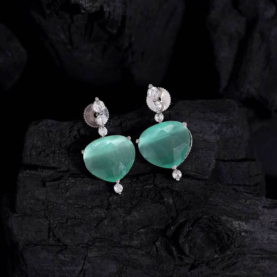 pista green color american diamond earrings (ade501pgrn)
