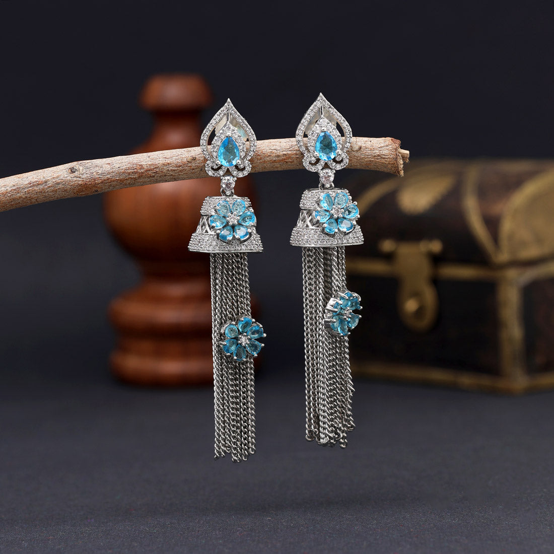 firozi color american diamond earrings (ade516frz)