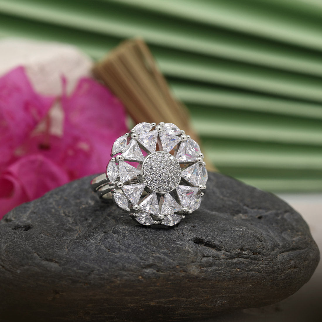 silver color american diamond finger ring (adr509slv)