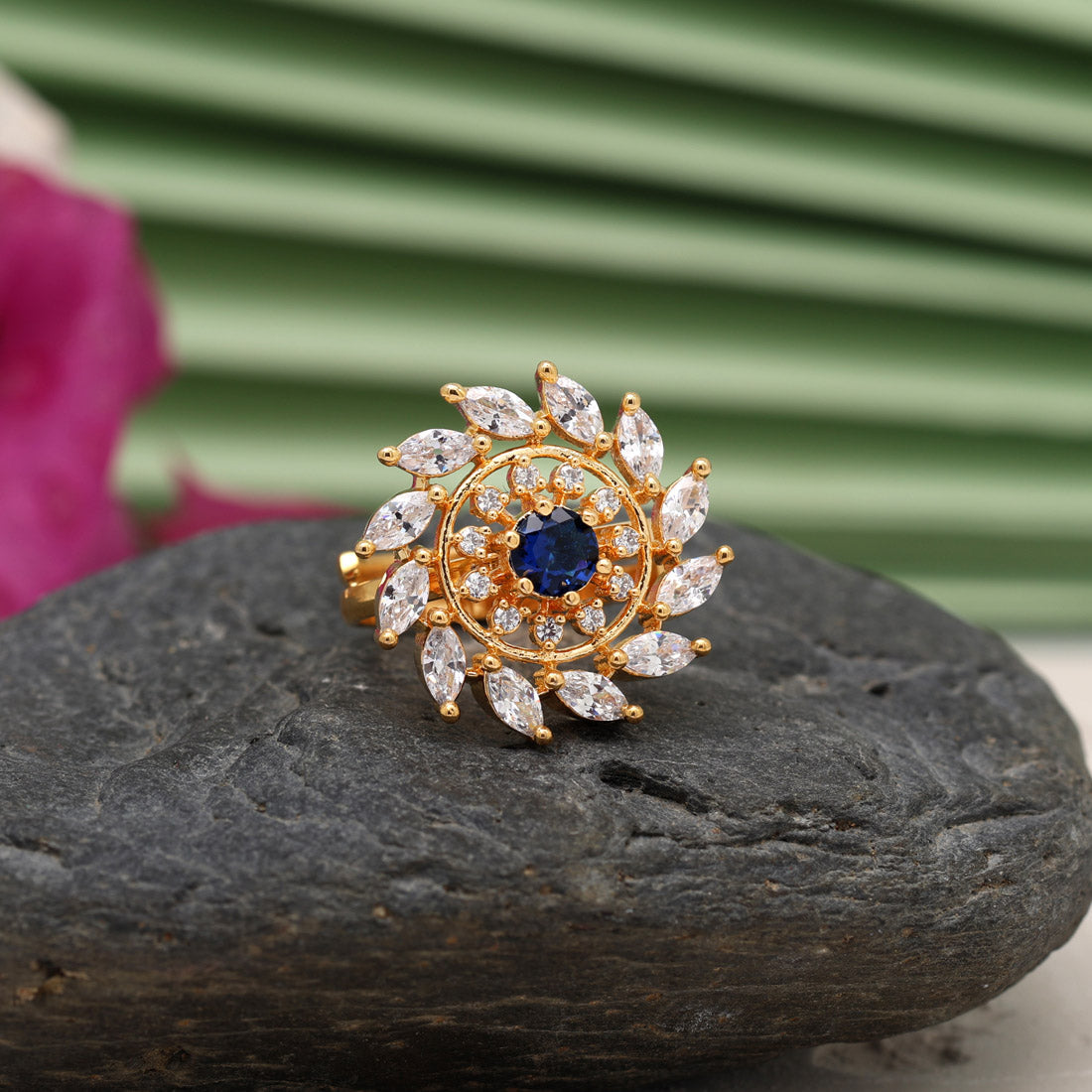 blue color american diamond finger ring (adr515blu)