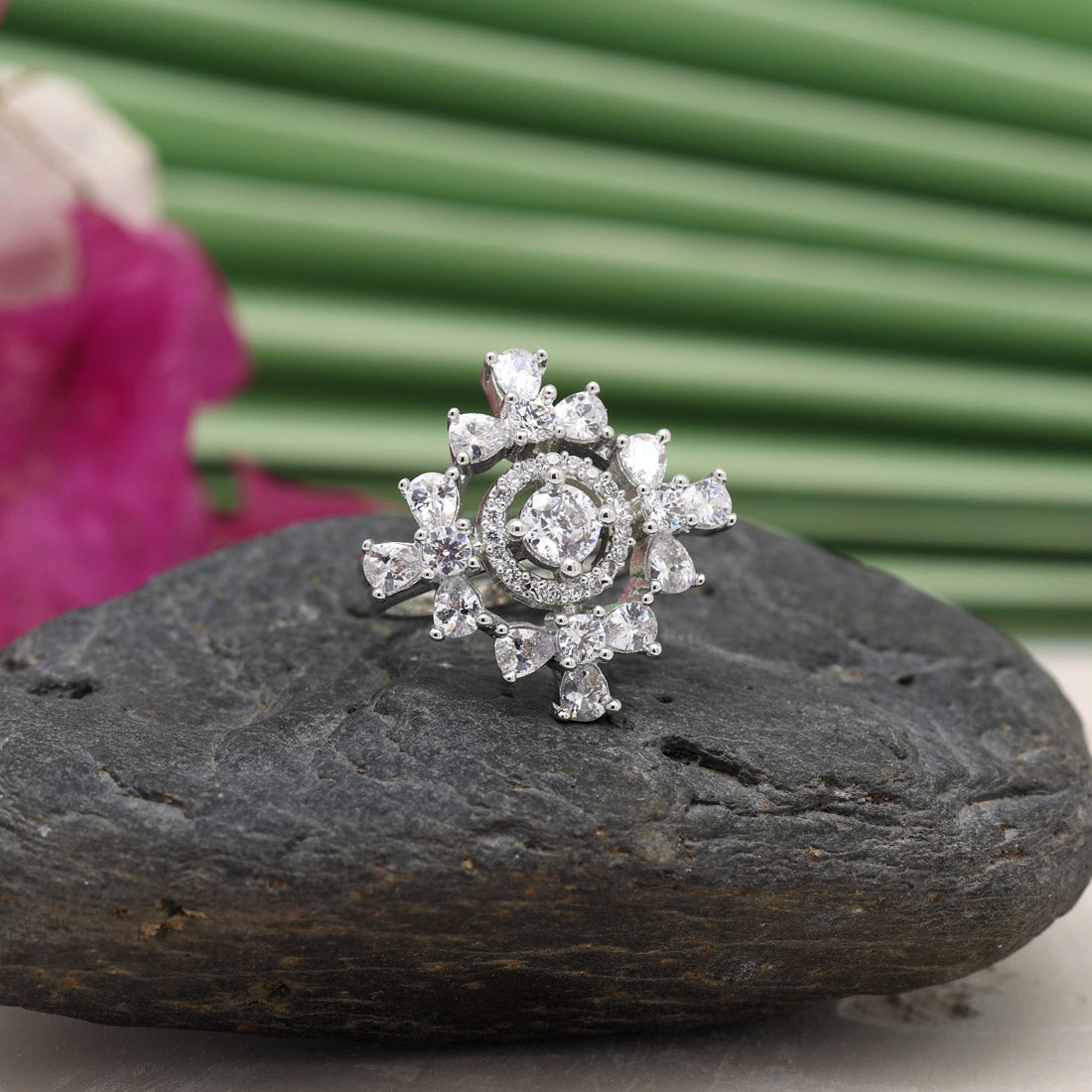 silver color american diamond finger ring (adr527slv)