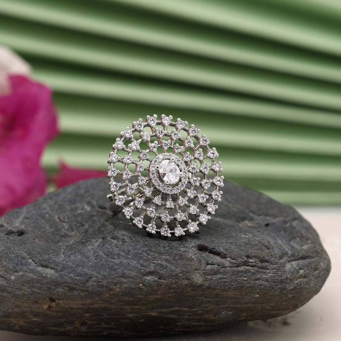 silver color american diamond finger ring (adr532slv)