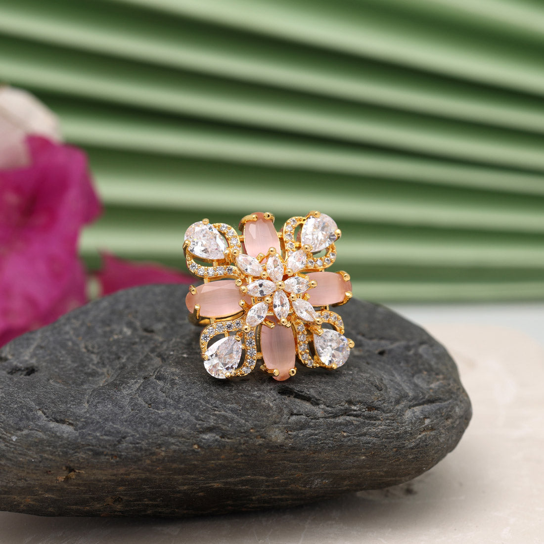 pink color american diamond finger ring (adr538pnk)