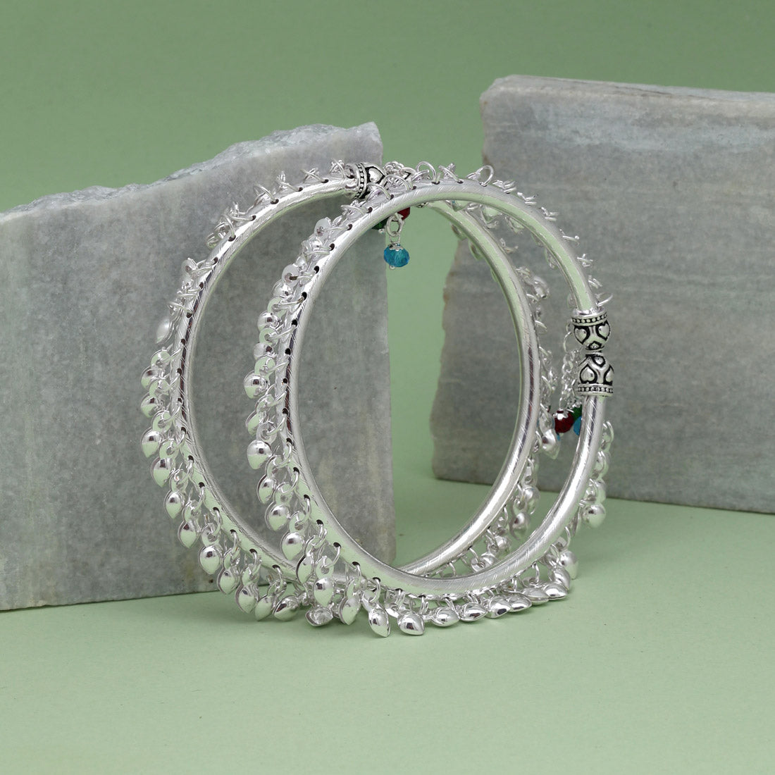 silver color oxidised anklets (kada) (ank1042slv)