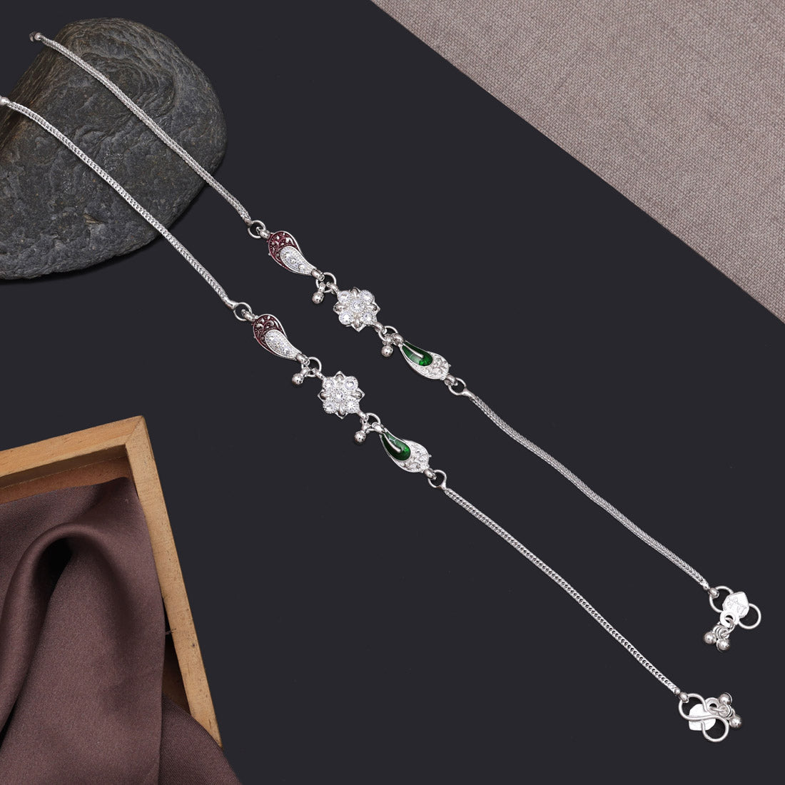 silver color meena work anklets (ank1080slv)