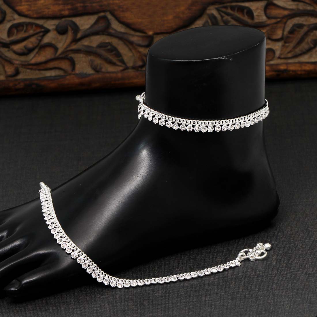 silver color rhinestone anklets (ank679slv)