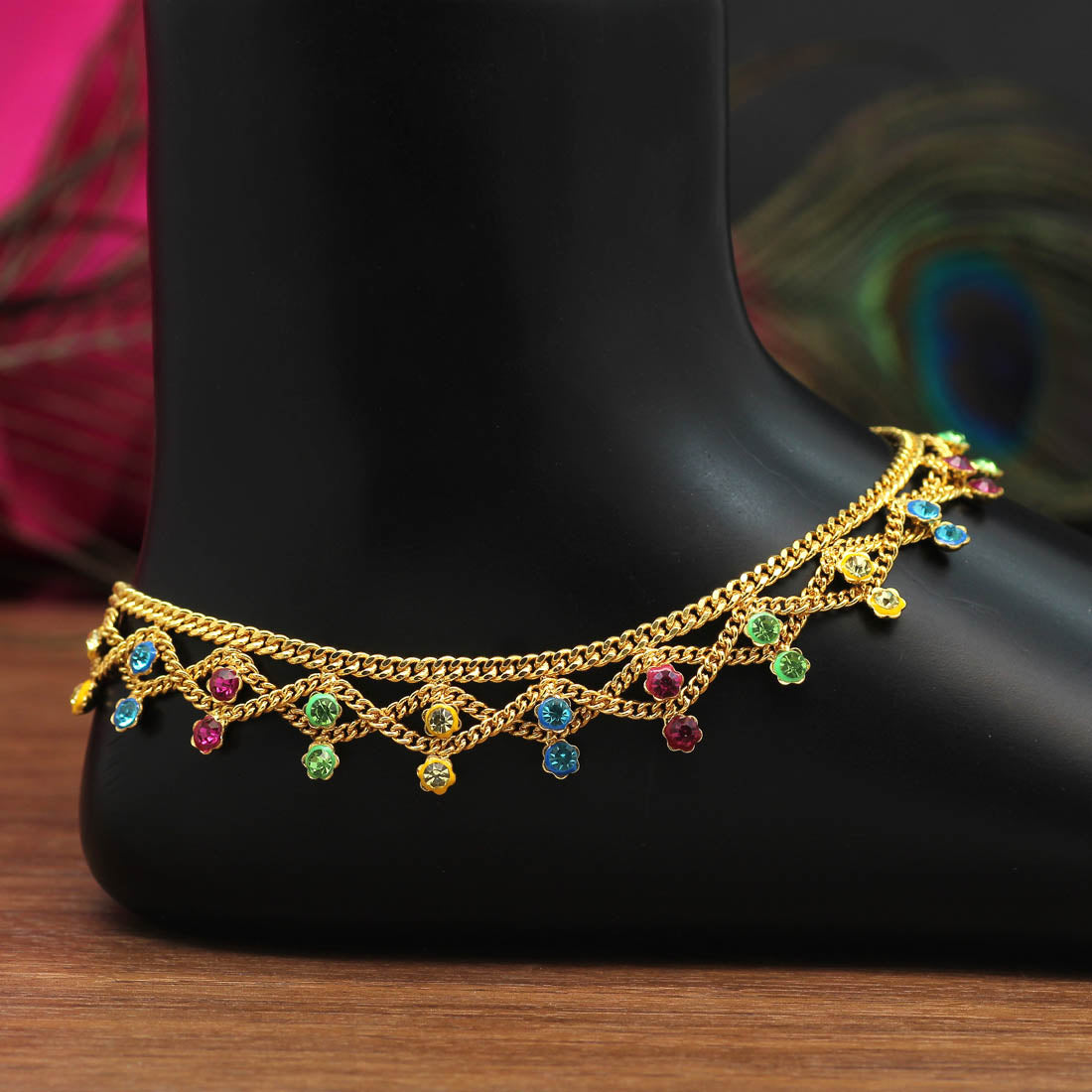 multi color rhinestone anklets (ank954mlt)