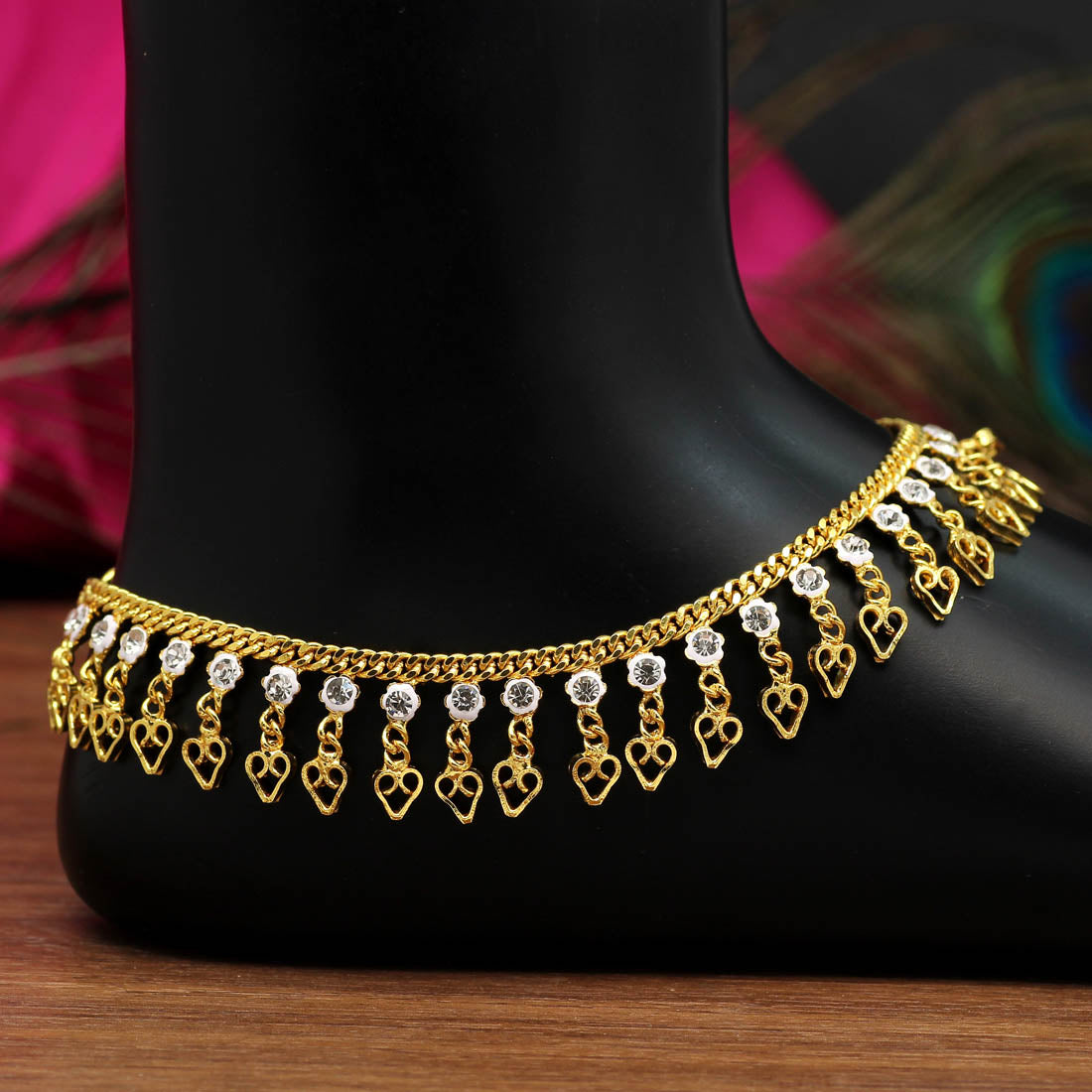 white color rhinestone anklets (ank971wht)