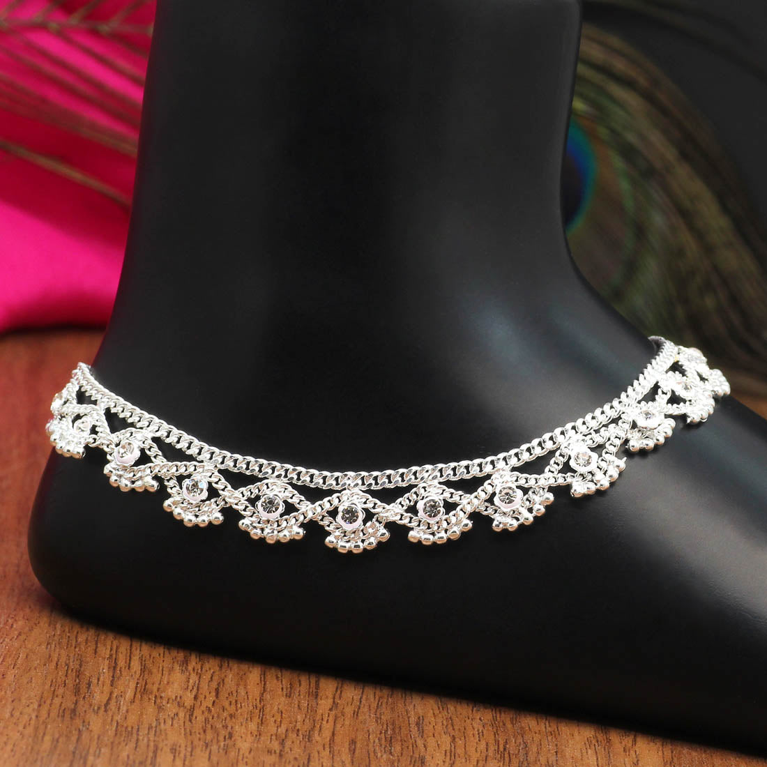 silver color rhinestone anklets (ank979slv)