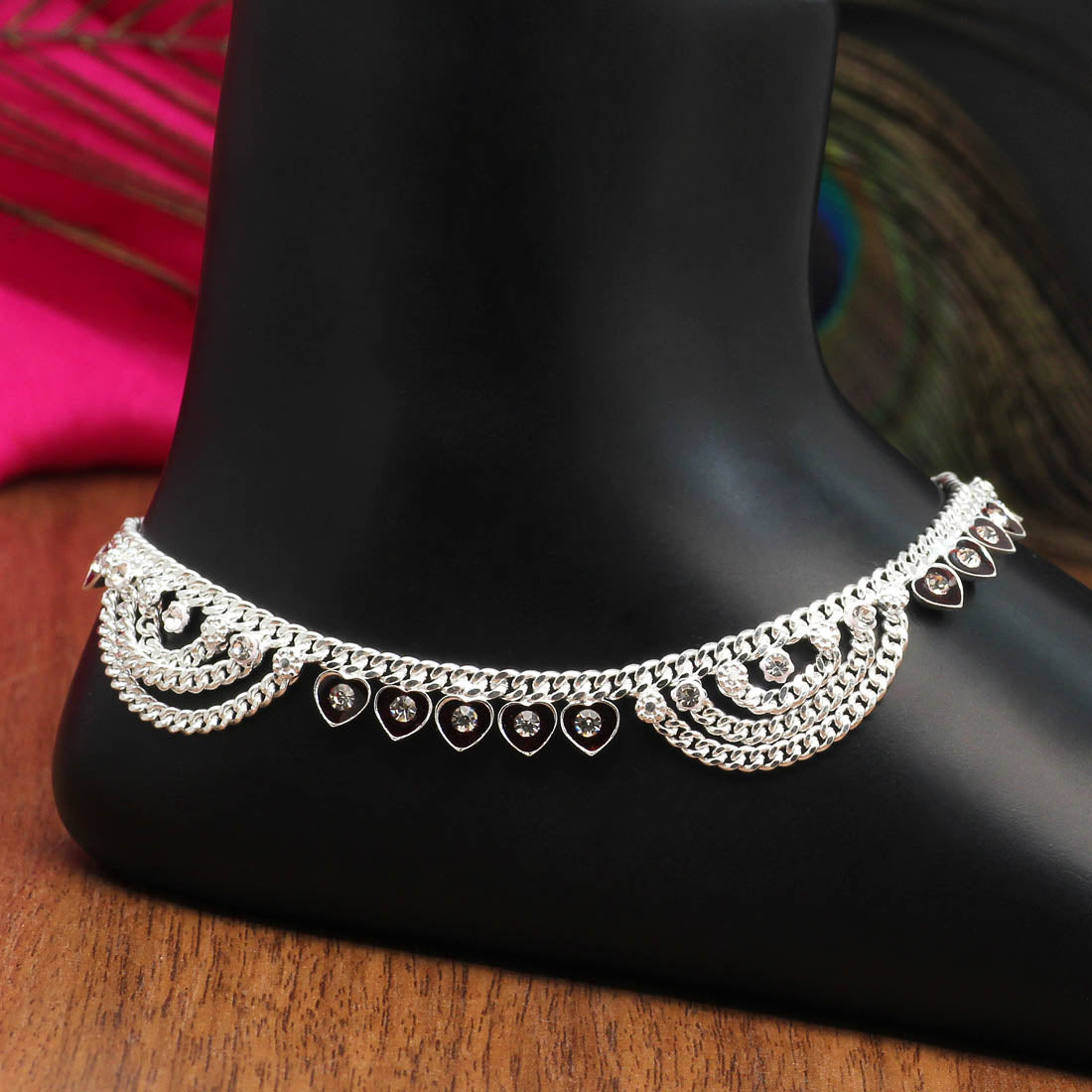 maroon color rhinestone anklets (ank987mrn)