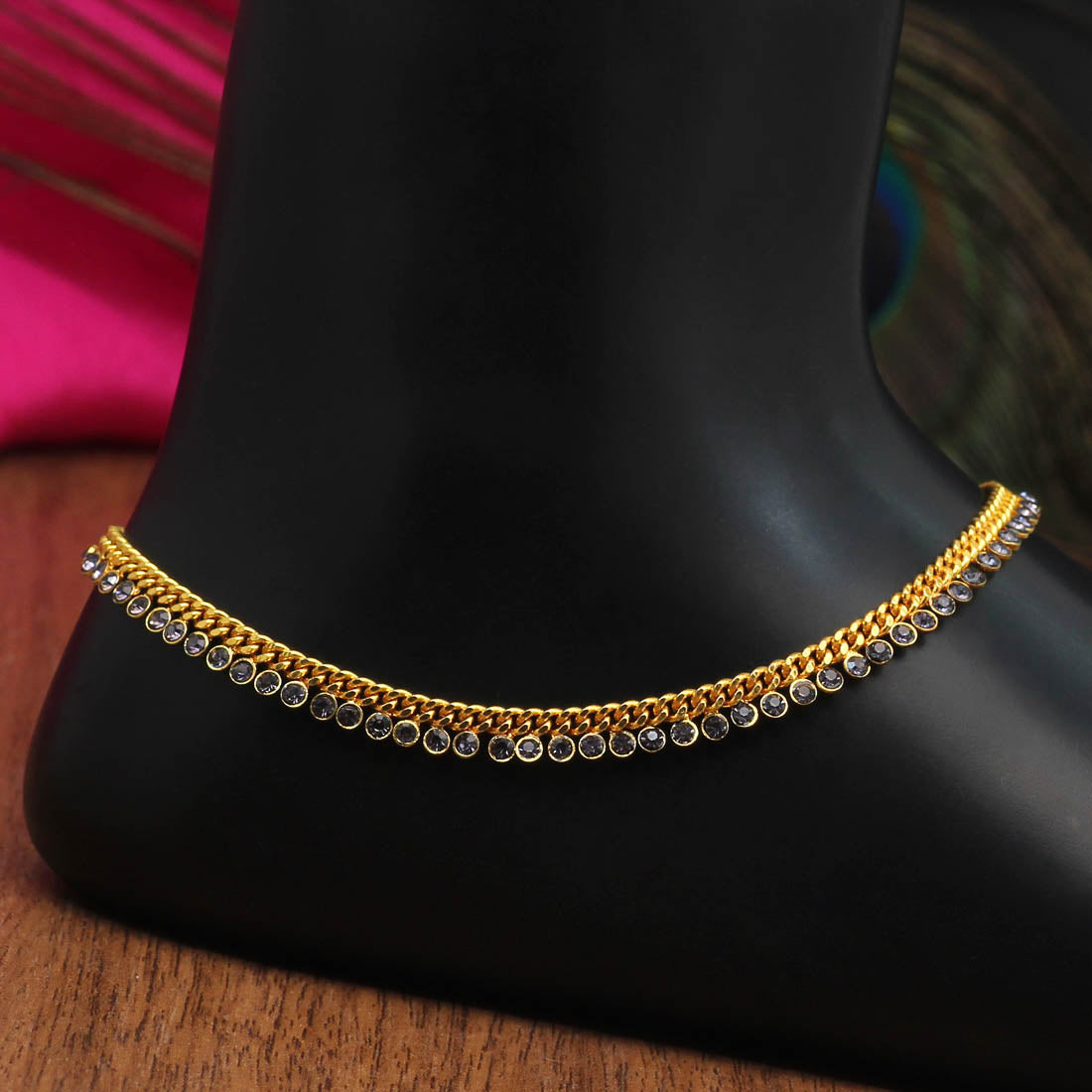 violet color rhinestone anklets (ank990vlt)