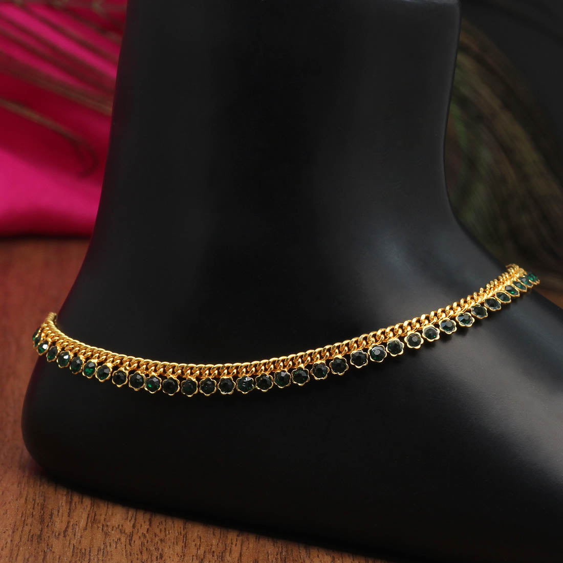green color rhinestone anklets (ank992grn)