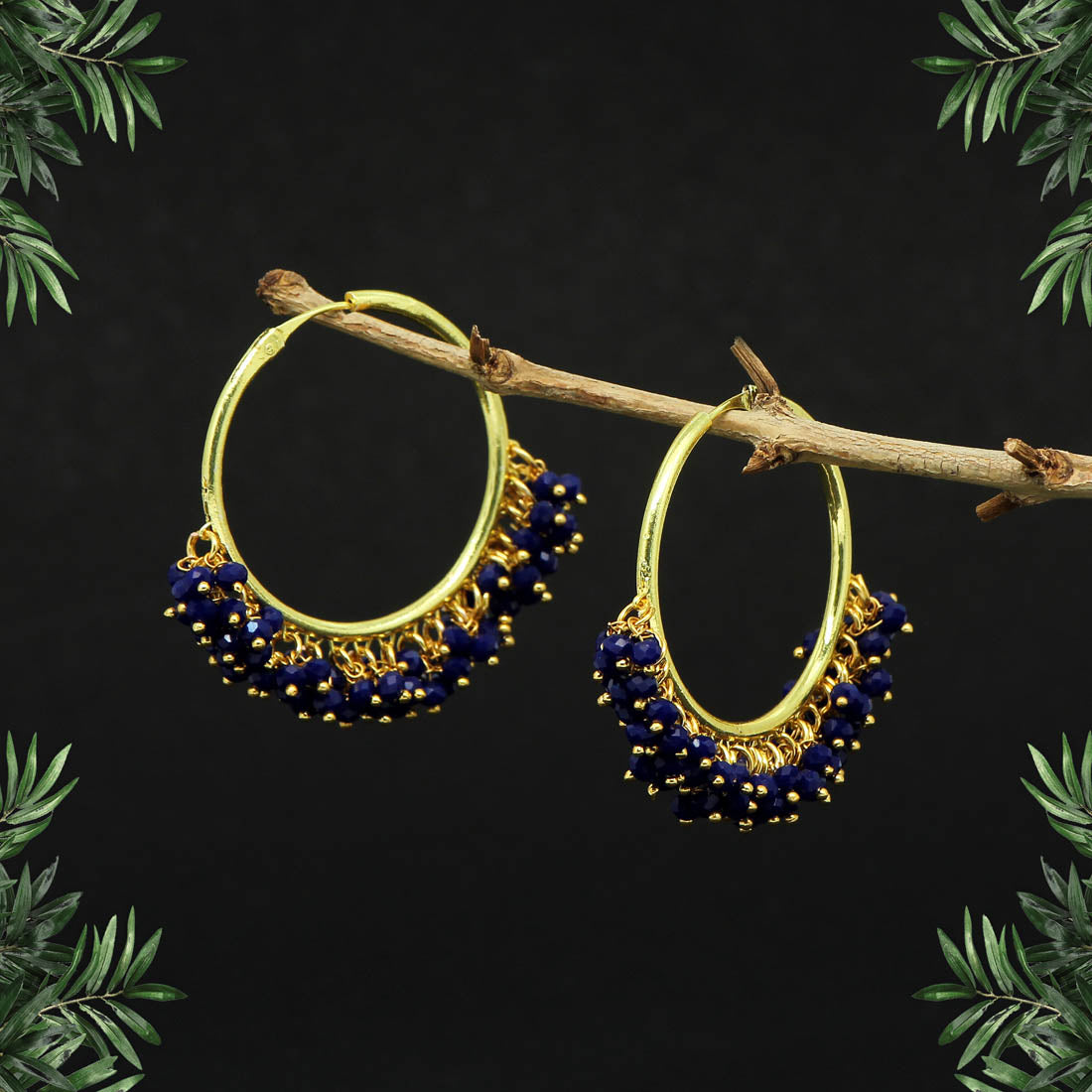 blue color antique hoop earrings (ante1459blu)