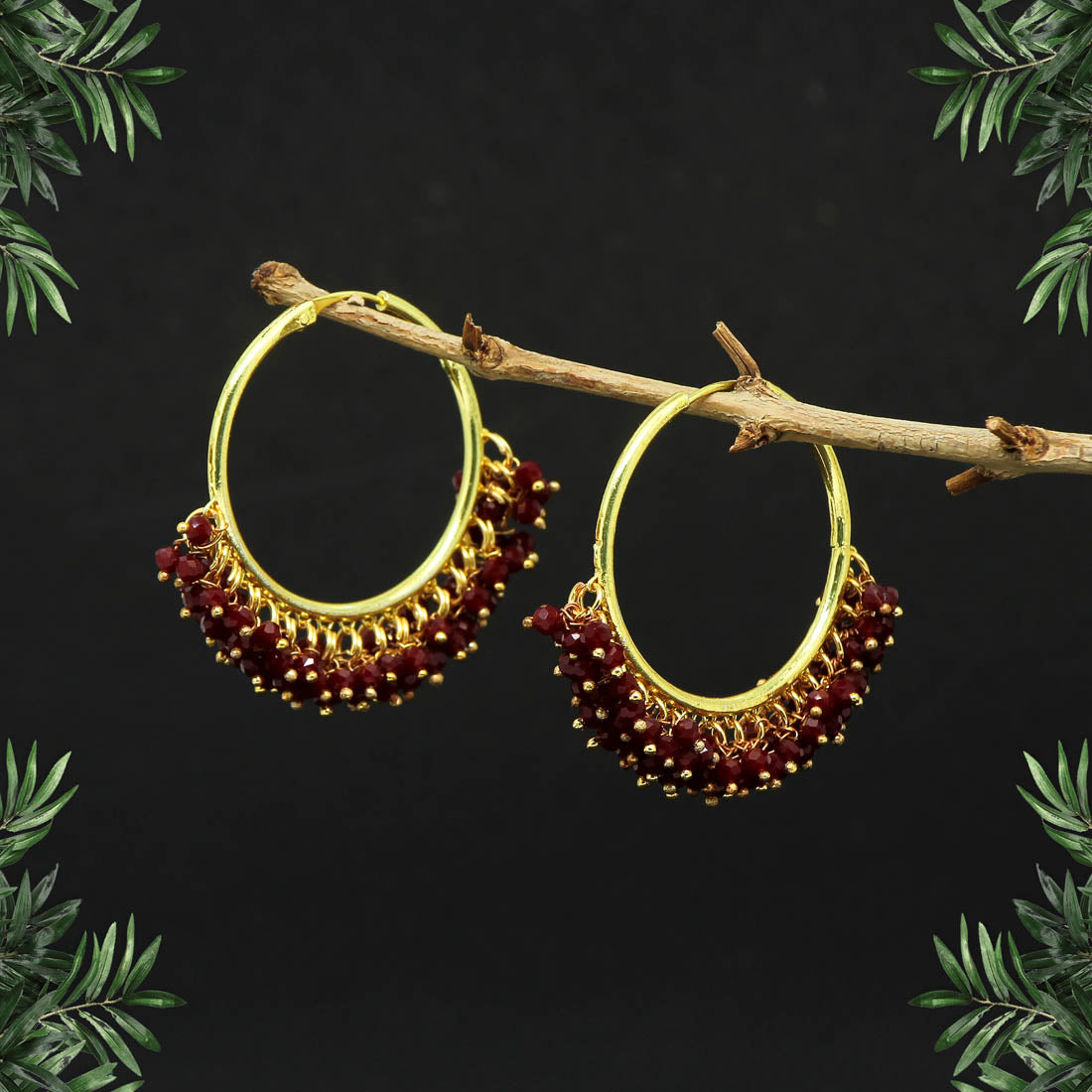 maroon color antique hoop earrings (ante1459mrn)