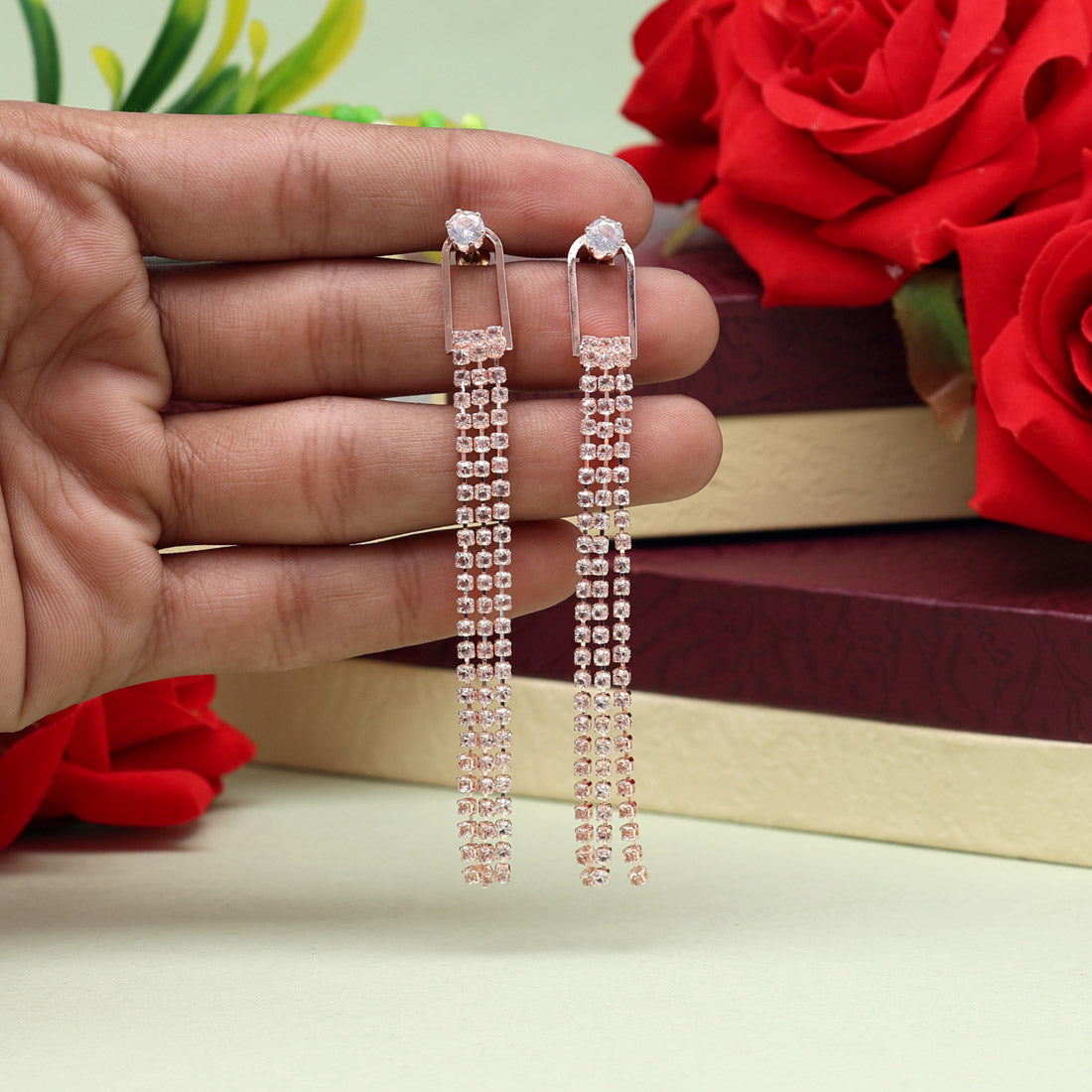 white color stone rose gold earrings (ante1671wht)