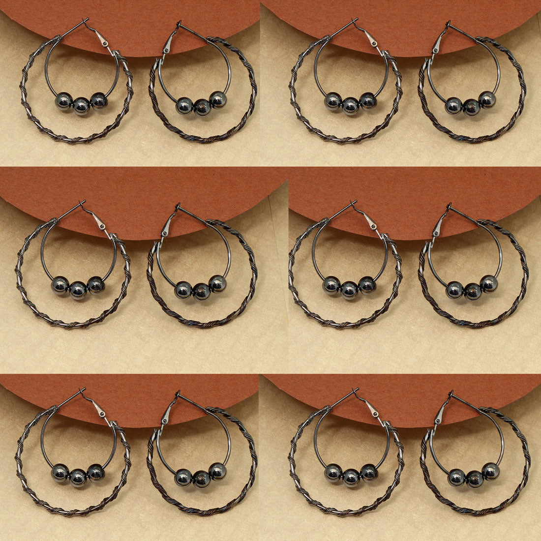 black color antique earrings combo of 6 pairs (ante490cmb)