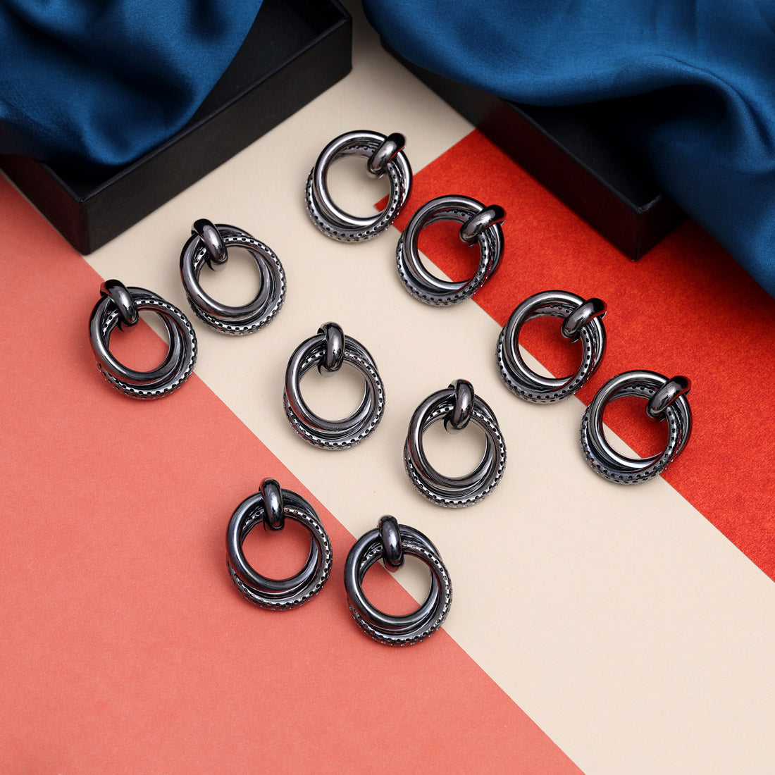 black silver color antique earrings combo of 5 pairs (ante516cmb)