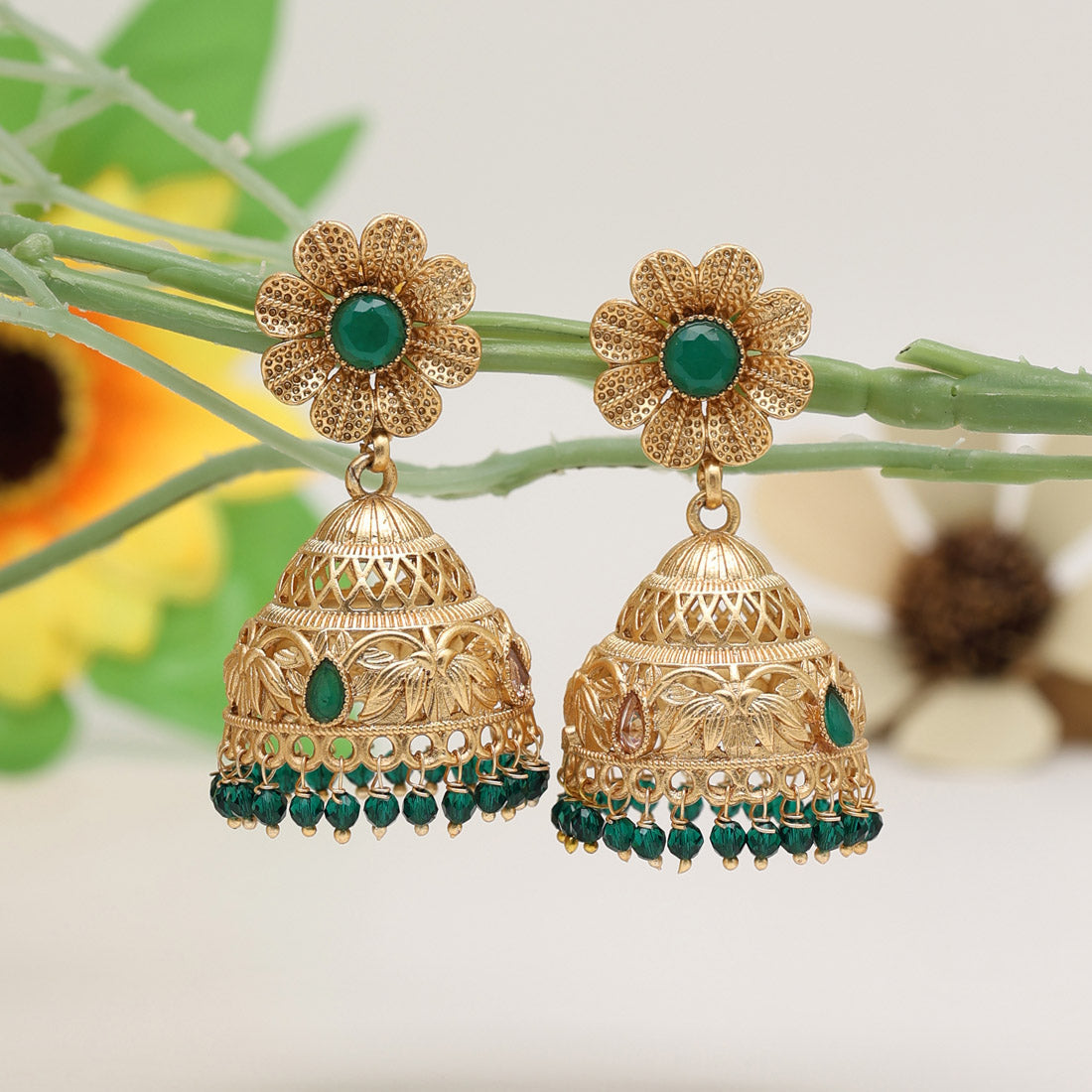 green color premium copper earrings (cpe113grn)