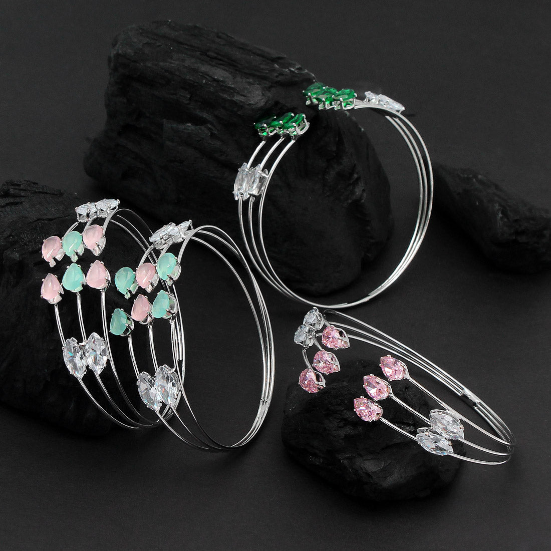 assorted color and design moon stone kids bracelets combo of 4 pieces (crtb127cmb)