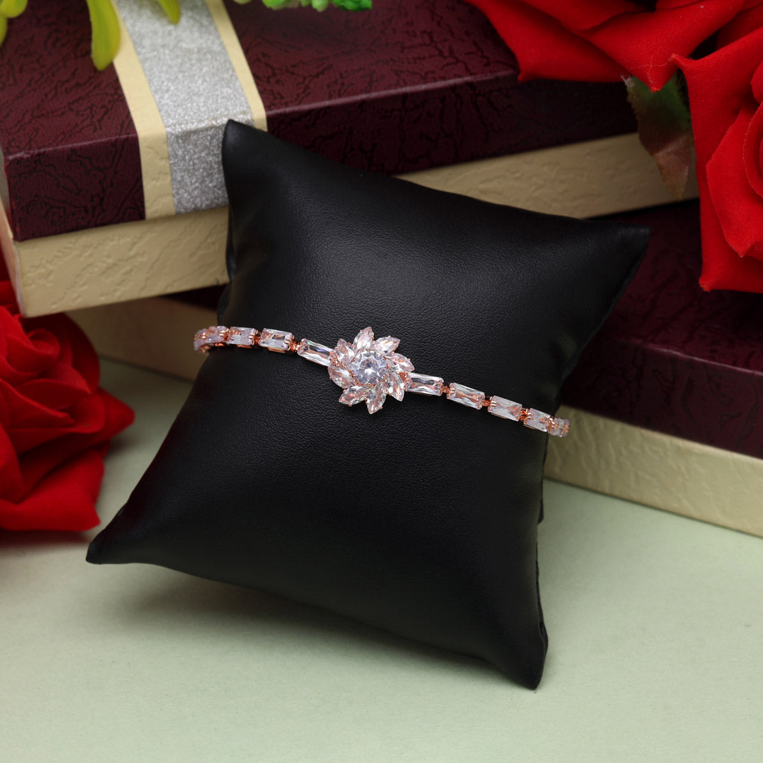 white color rose gold rhinestone bracelet (crtb231wht)