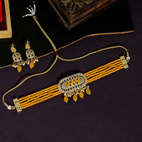 Thumbnail for yellow color american diamond choker necklaces set (czn557ylw)