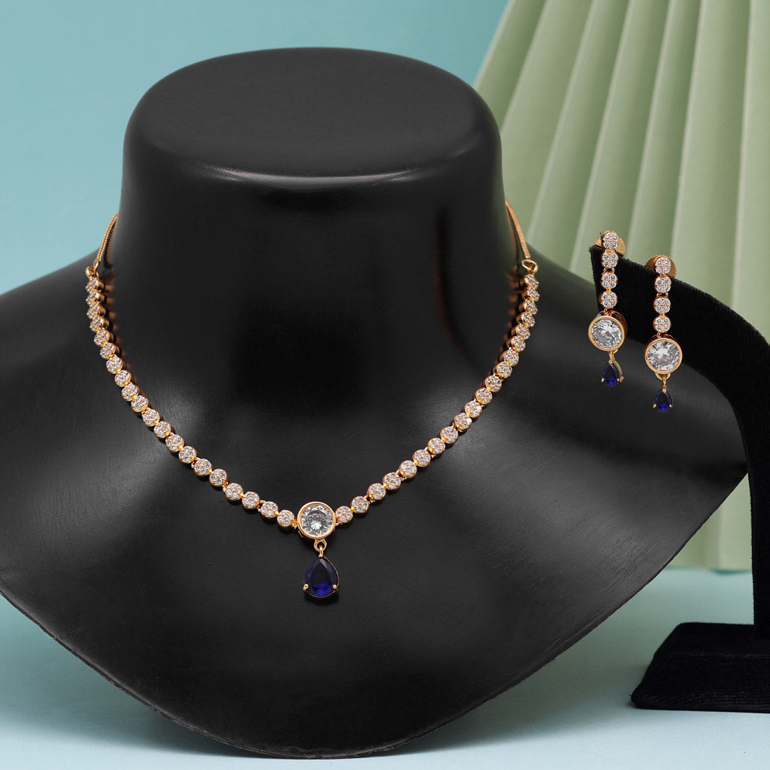 blue color american diamond necklace set (czn799blu )